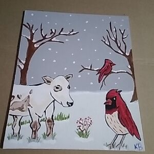 Winter Scene Painting with Animals
